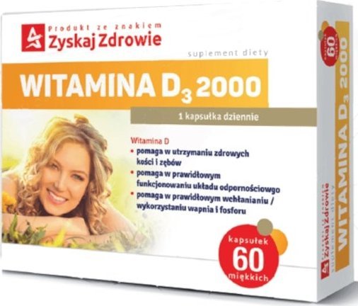 Zyskaj Zdrowie Witamina D3 2000, 60 kapsułek - Długi termin ważności! 1