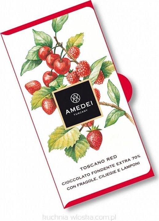 Toskańska Czekolada Gorzka z Czerwonymi Owocami Toscano Red "Cioccolato Fondente Extra 70% con Fragole, Lamponi e Ciliegie"  50g Amedei 1