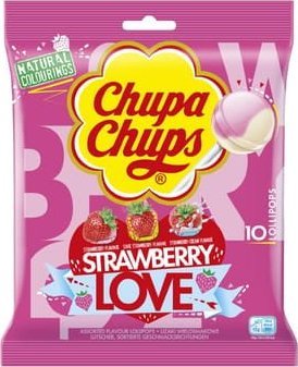 Chupa Chups Lizaki Strawberry Love o smaku truskawkowym, truskawkowo - śmietankowym i kwaśnej truskawki 120g 1