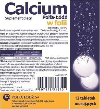 Calcium Polfa-Łódź w folii 12 tabletek musujących - Długi termin ważności! 1