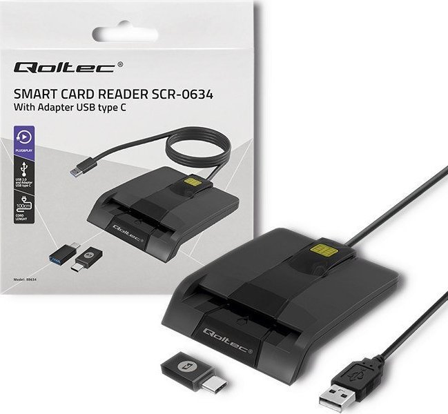 Qoltec QOLTEC CZYTNIK CHIPOWYCH KART ID INTELIGENTNY | SCR-0634 | USB TYP C 1