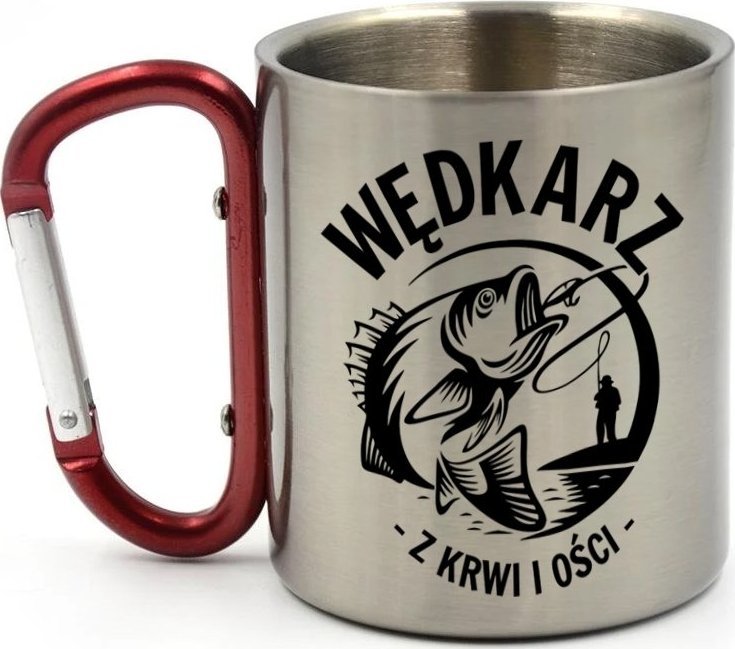 Wędkarz z krwi i ości, Kubek z karabińczykiem, srebrny, 300ml 1