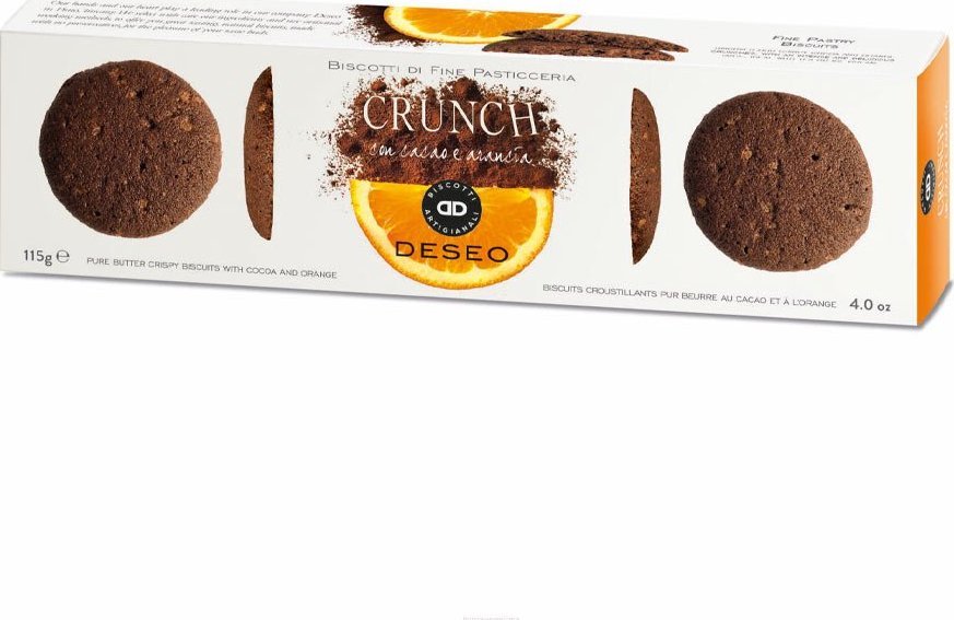 Włoskie Ciasteczka Kakaowo-Pomarańczowe Kruche z Prato "Biscotti di Fine Pasticceria Crunch con Cacao e Arancia" Deseo 115g 1
