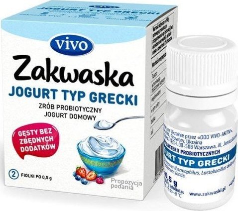 ŻYWE KULTURY BAKTERII DO JOGURTU TYPU GRECKIEGO "ZAKWASKA" BEZGLUTENOWE 1 g (2 FIOLKI) - VIVO 1
