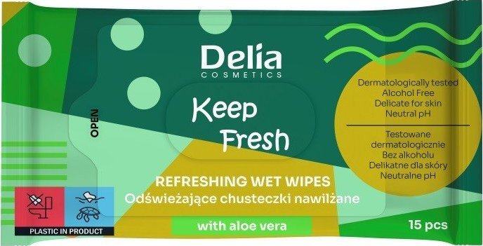 Delia Delia Cosmetics Keep Fresh Odświeżające Chusteczki nawilżane - Aloe Vera 1op.-15szt 1