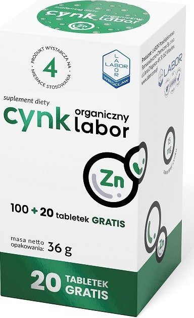 Labor Labor, Cynk organiczny, 120 tabletek - Długi termin ważności! 1