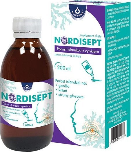 Oleofarm Nordisept, Porost islandzki z cynkiem, płyn, 200 ML - Długi termin ważności! 1