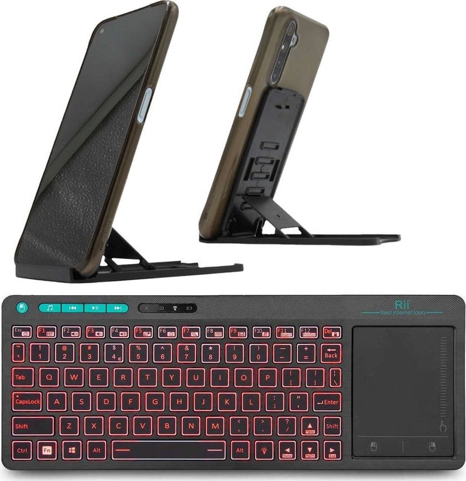Klawiatura Bezprzewodowa RGB LED z touchpadem do PC TV tabletu Czarna + Stojak na biurko 1