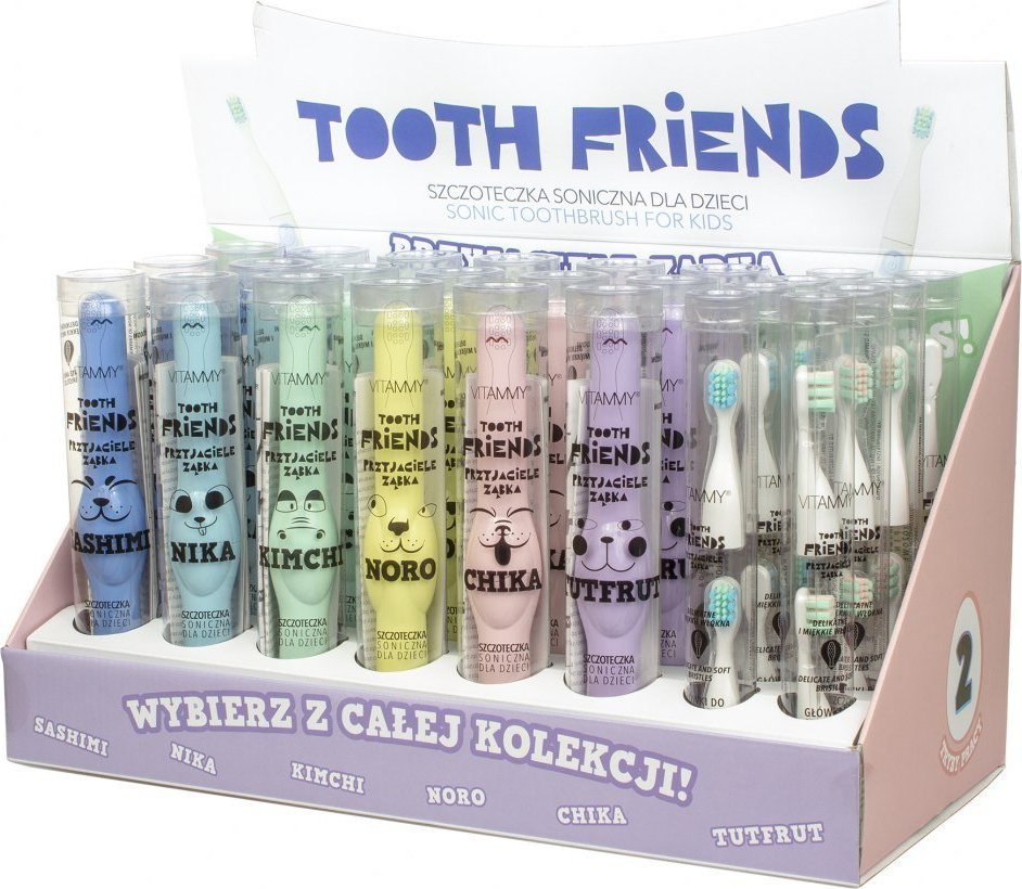 Szczoteczka Vitammy VITAMMY Tooth Friends Display 18 szt + 8 opk. końcówek Szczoteczka soniczna dla dzieci 3+ 1
