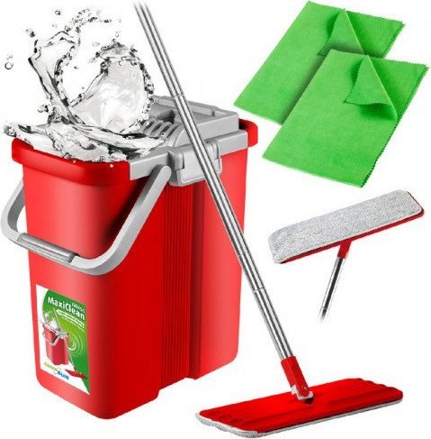 Mop GreenBlue Mop płaski z wiadrem i wyciskaczem GreenBlue, cztery wkłady microfibra HQ, pojemność 8L, MaxiClean, + 2 ścierki z mikrofibry GB8 1