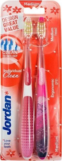 Jordan Szczoteczka do zębów DUO Individual Clean Medium - mix kolorów  1 op-2szt 1