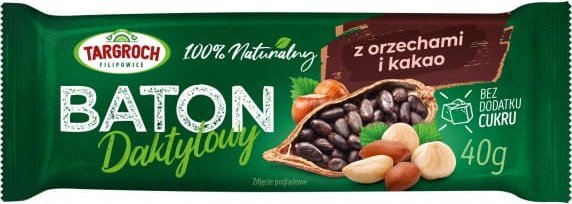TAR-GROCH-FIL Baton DAKTYLOWY z orzechami i kakao NATURALNY 40g 1