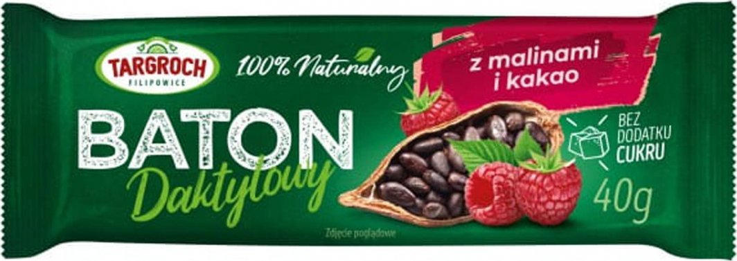 TAR-GROCH-FIL Baton daktylowy z malinami i kakao 40g 1