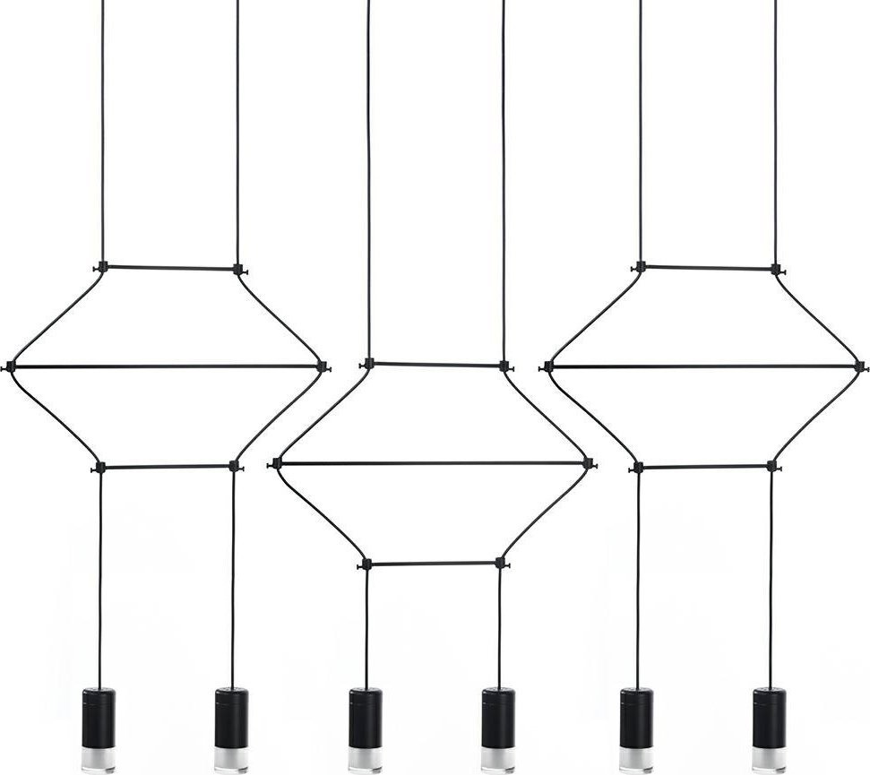 Lampa wisząca King Home Wisząca lampa salonowa Flusso line metalowe tuby czarne 1