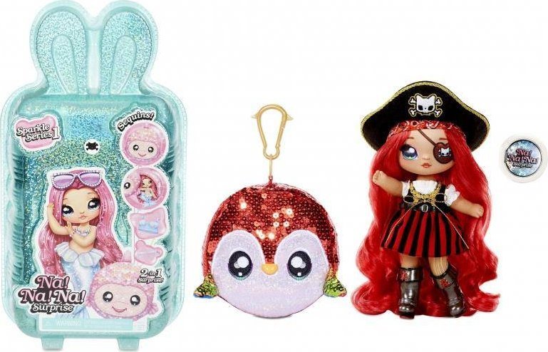 MGA Na! Na! Na! Surprise Sparkle - Lalka Becky Buckaneer i Papuga w balonie z konfetti Seria Cekinowa Pom 1