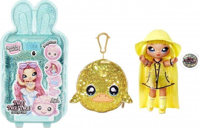 MGA Na! Na! Na! Surprise Sparkle - Lalka Daria Duckie i Kaczka w balonie z konfetti Seria Cekinowa Pom 1