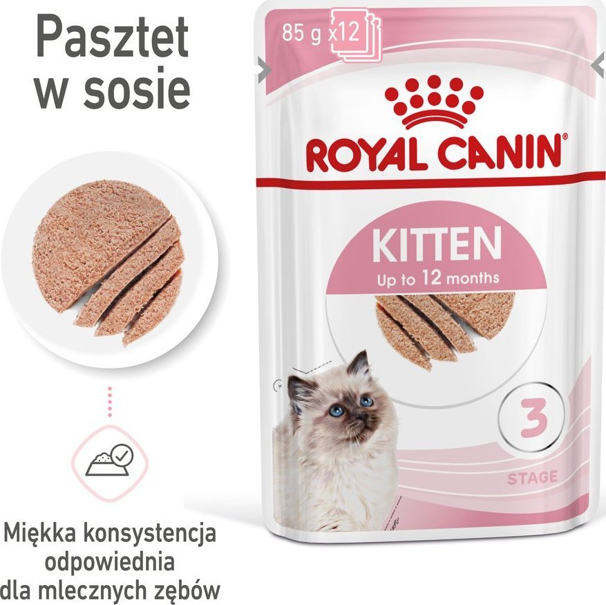 Royal Canin ROYAL CANIN Kitten pasztet 12x85g karma mokra - pasztet dla kociąt do 12 miesiąca życia + Royal Canin Piłeczka dla kota GRATIS 1