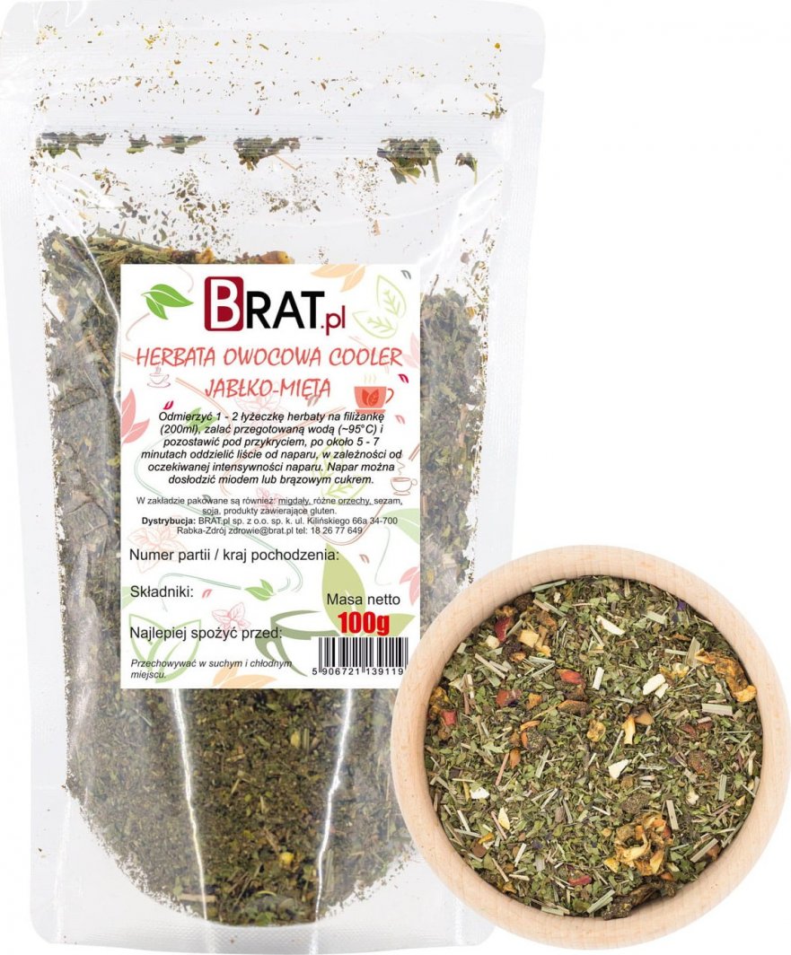 Brat PYSZNA I AROMATYCZNA Herbata owocowa Cooler - jabłko mięta 100g ZARÓWNO NA CIEPŁO, JAK I NA ZIMNO 1