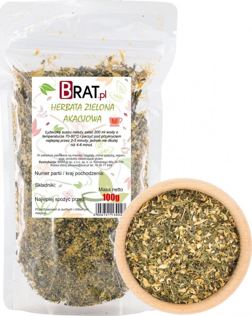 Brat AROMATYCZNA Herbata zielona Akacjowa 100g KWIAT AKACJI 1