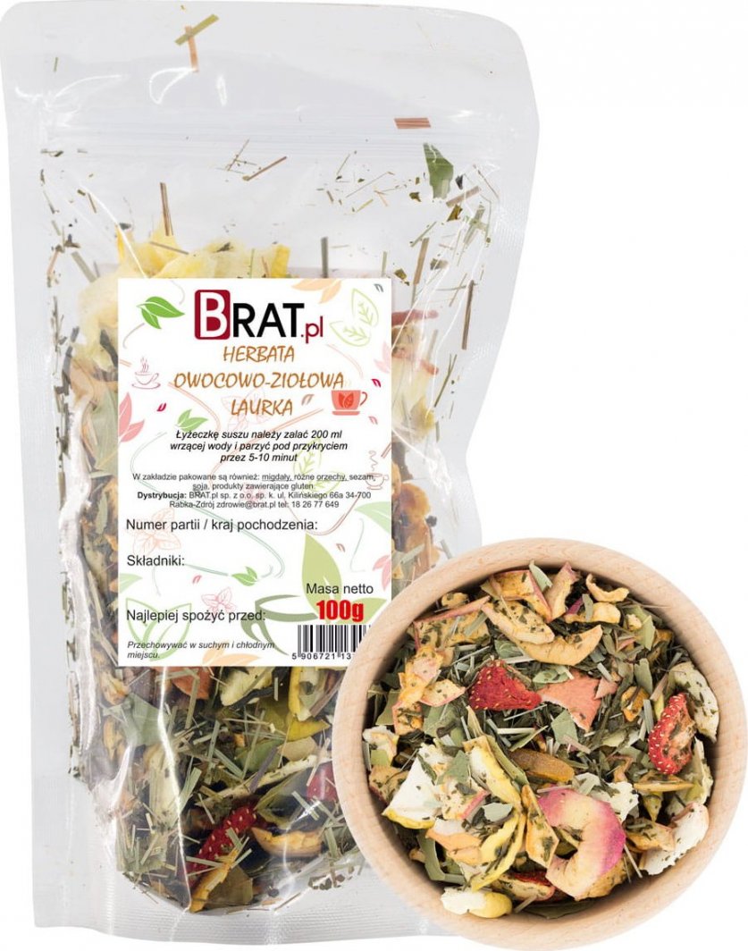 Brat AROMATYCZNA Herbata owocowo - ziołowa Laurka 100g ZDROWY SKŁAD, WSPANIAŁY SMAK 1