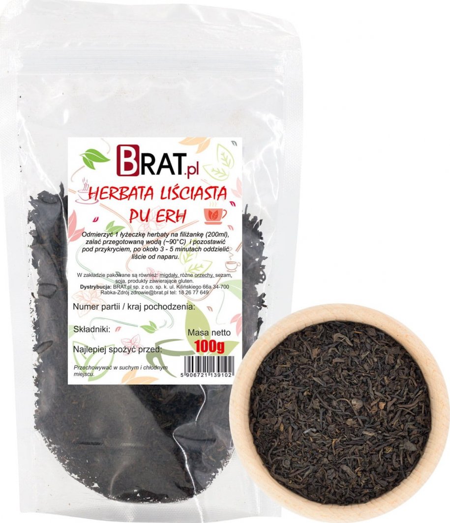 Brat NATURALNA Herbata liściasta Pu Erh 100g WYRAZISTY SMAK I AROMAT 1