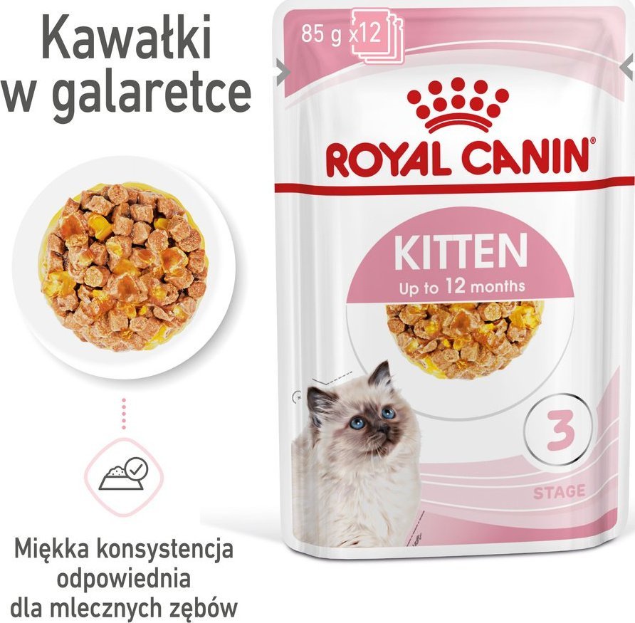 Royal Canin ROYAL CANIN Kitten Instinctive w galaretce 12x85g karma mokra w galaretce dla kociąt do 12 miesiąca życia + Royal Canin Piłeczka dla kota GRATIS 1