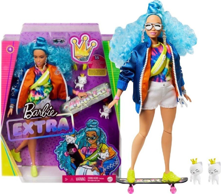 Lalka Barbie Barbie LALKA BARBIE FASHIONISTAS EXTRA Z DESKOROLKĄ I KOTKAMI GRN30 1