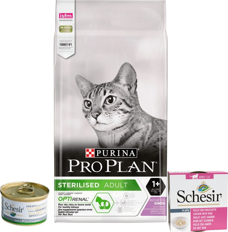 Purina Pro Plan PURINA Pro Plan Cat Sterilised Turkey 10kg + Karma mokra Schesir 2x 85g GRATIS 1