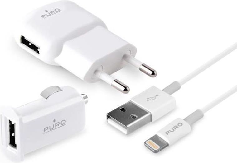 Ładowarka Puro Kit 3w1 1x USB-A 1 A (KIT3IN1APLT1WHI) 1