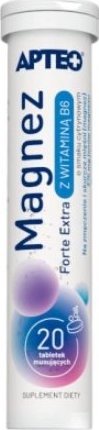 Synoptis Pharma Apteo Magnez Forte Extra z Witaminą B6 smak cytrynowy, 20 tabletek musujących - Długi termin ważności! 1