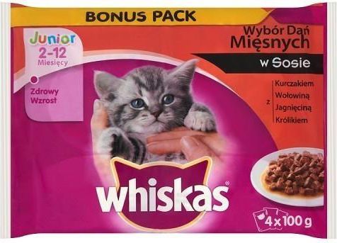 Whiskas Whiskas Junior Mięsne Dania w sosie saszetki 4x100g 1