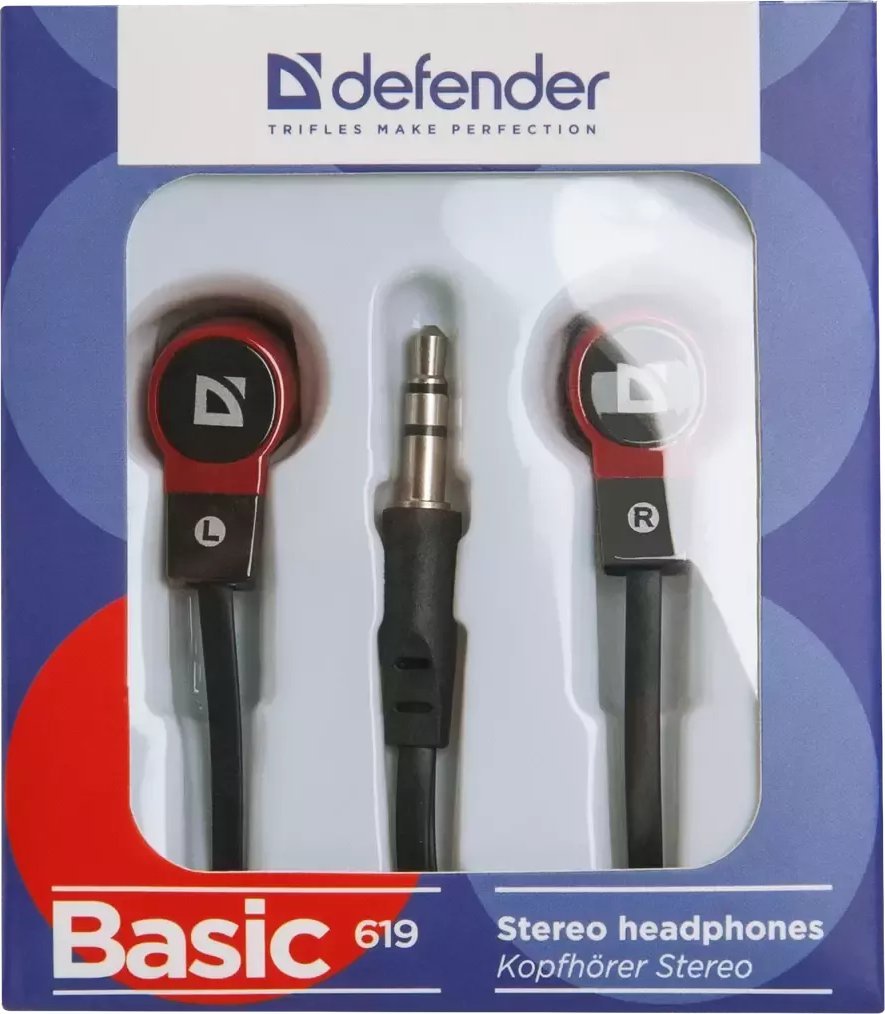 Słuchawki SŁUCHAWKI DEFENDER DOUSZNE BASIC 619 CZARNO-CZERWONE 1