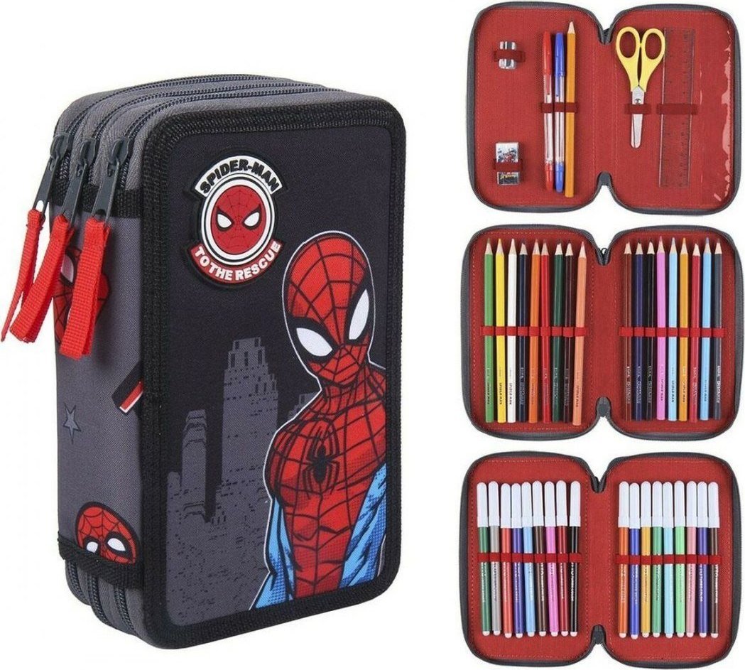 Piórnik Spiderman Etui szkolne z akcesoriami Spiderman 43 Części Czarny (12,5 x 6,5 x 19,5 cm) 1