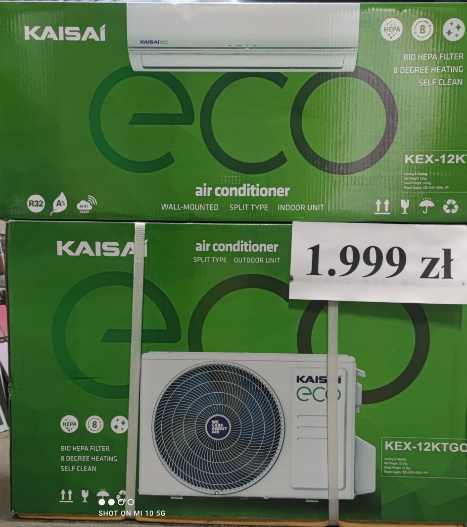 Klimatyzator KLIMA-THERM Pakiet:typu monosplit do grzania/chłodzenia (3,8 /3,5 kW) KAISAI ECO (jednostka zewnętrza i wewnętrzna) 1