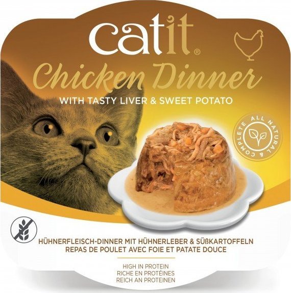 Catit Chicken Dinner, mokry pokarm, dla kota, kurczak, kaczka i ziemniak, 80g, szalka 1