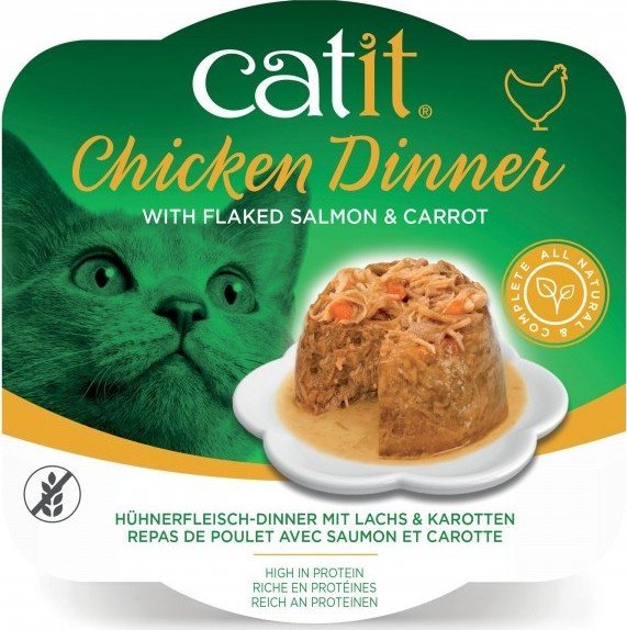 Catit Chicken Dinner, mokry pokarm, dla kota, kurczak, łosoś i marchew, 80g, szalka 1