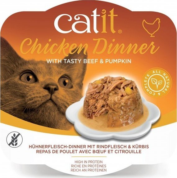 Catit Chicken Dinner, mokry pokarm, dla kota, kurczak,wołowina i dynia, 80g, szalka 1