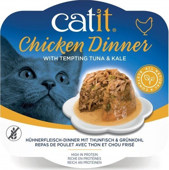 Catit Chicken Dinner, mokry pokarm, dla kota, kurczak, tuńczyk i jarmuż, 80g, szalka 1