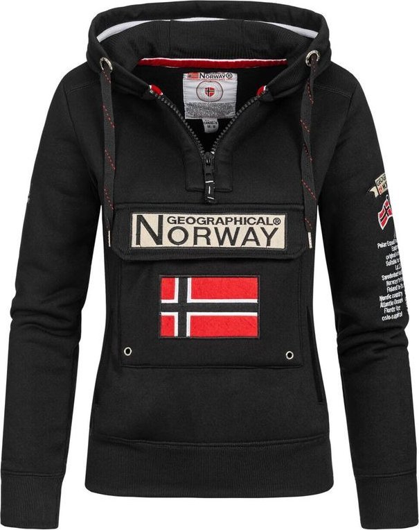Geographical Norway Damen Gymclass Hoodie Chest Pocket Sweater Kapuze WR635F /GN Größe S Farbe Blended Grey Fleecejacke Ski Damen
