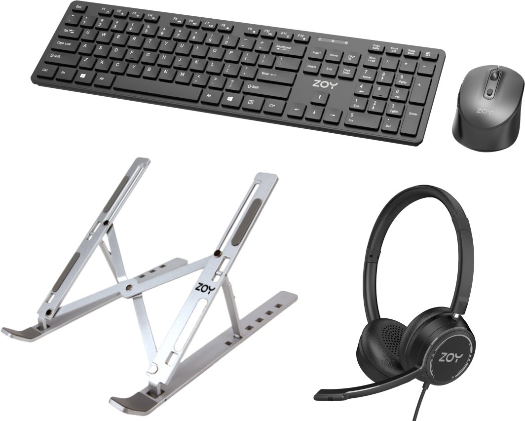 Klawiatura + mysz ZOY Klawiatura + mysz ZOY ZKM888 + Podstawka pod laptopa ZOY ZLS02 + Słuchawki ZOY ZHS40 1