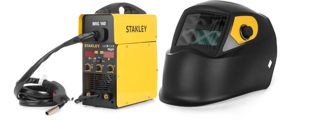Stanley inwerterowa spawarka mig/mag 160 a, no gas + przyłbica lcd e-protection 2000 e 1