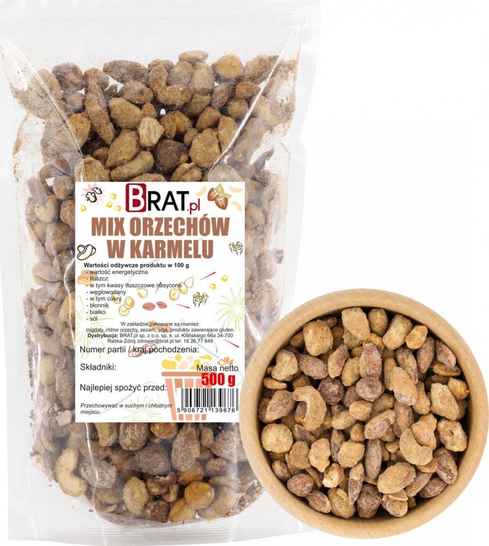 BRAT.PL Mix orzechów w karmelu 500g WYSOKIEJ JAKOŚCI NATURALNE 1