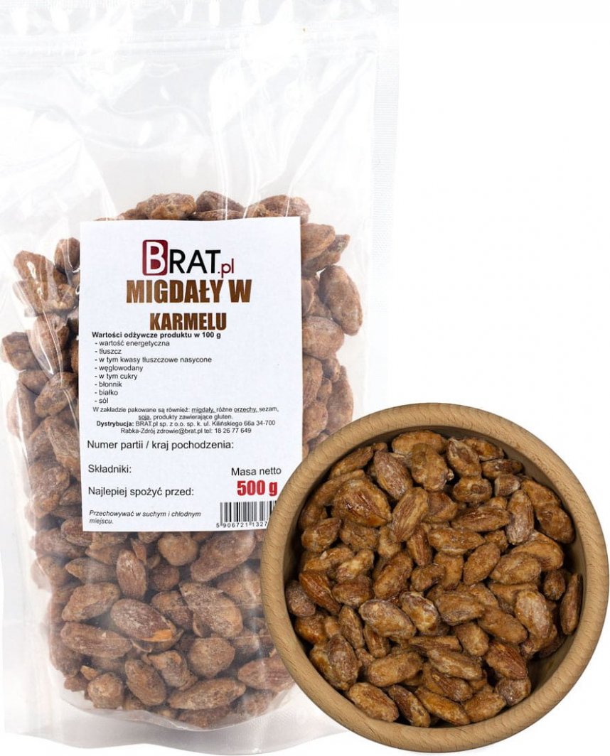 BRAT.PL Migdały łuskane w karmelu 500g SŁODKA PRZEKĄSKA 1