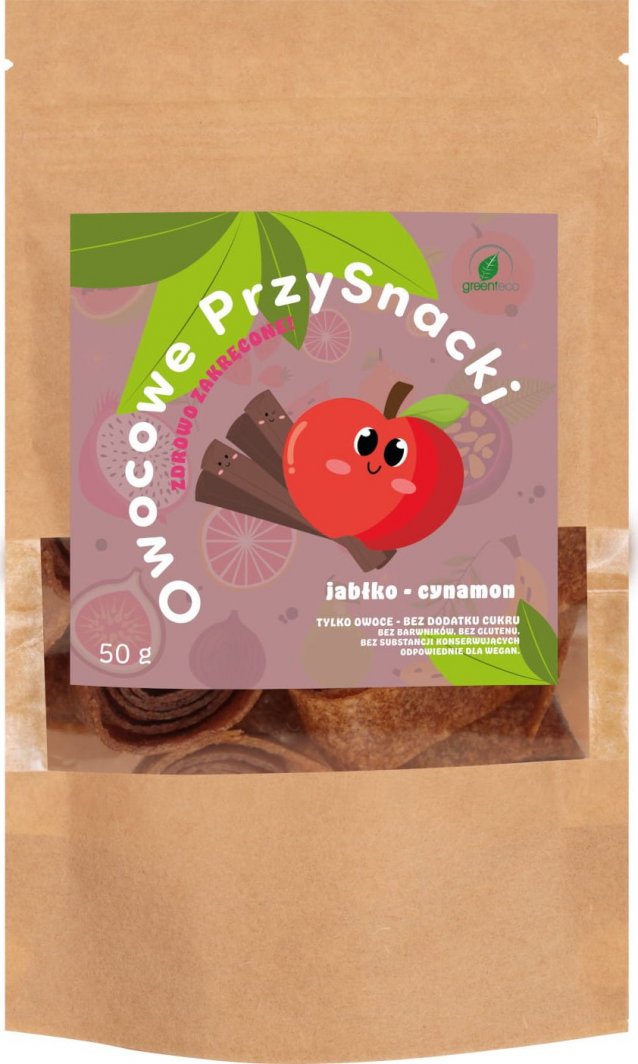 Greenteco Przekąska owocowa - jabłko z cynamonem 50g ZDROWE SŁODYCZE 1