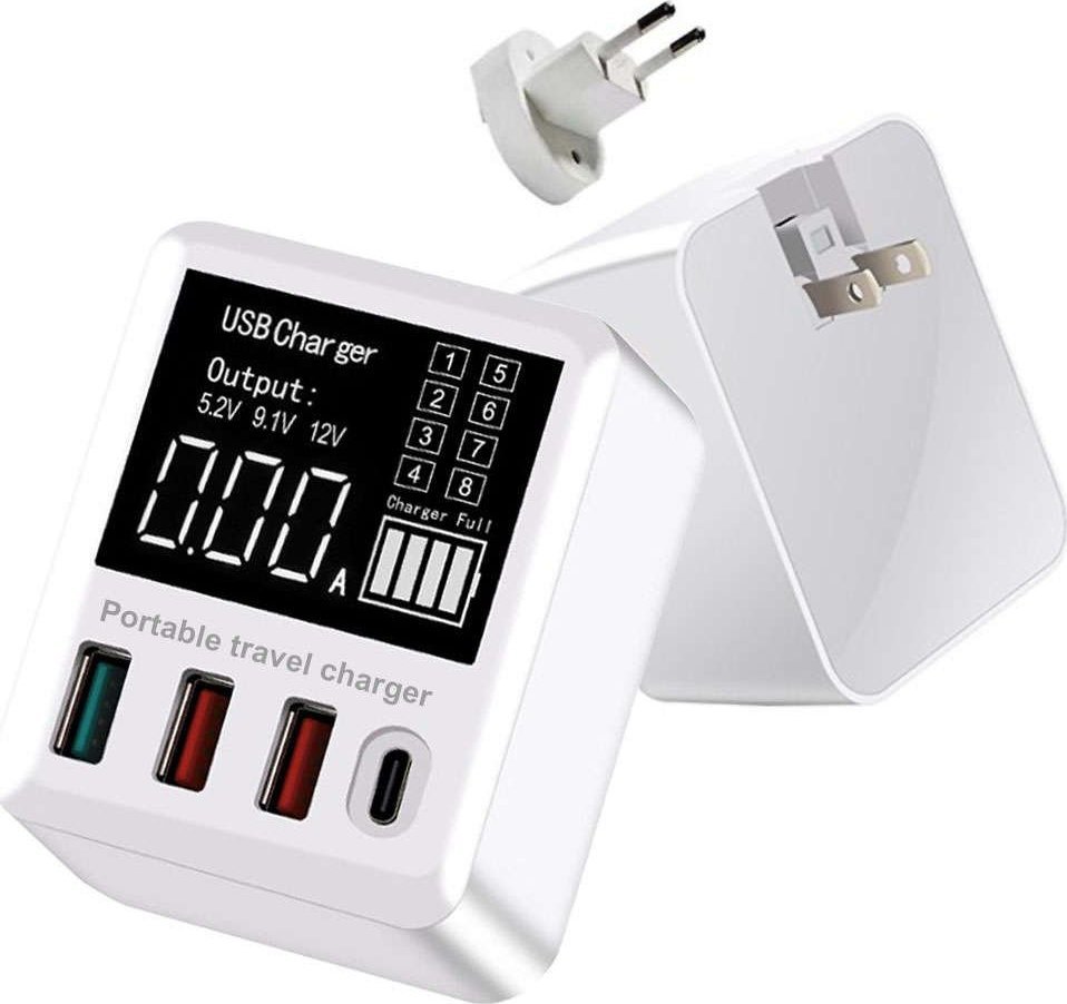 Ładowarka Alogy Ładowarka sieciowa Alogy z wyświetlaczem 3x USB + USB-C PD QC 3.0 40W Biała + Kabel USB-C 1