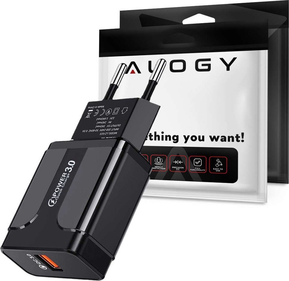 Ładowarka Alogy Ładowarka sieciowa Alogy szybka USB-A Quick Charge QC 3.0 Czarna + Kabel USB-A do USB-C 1