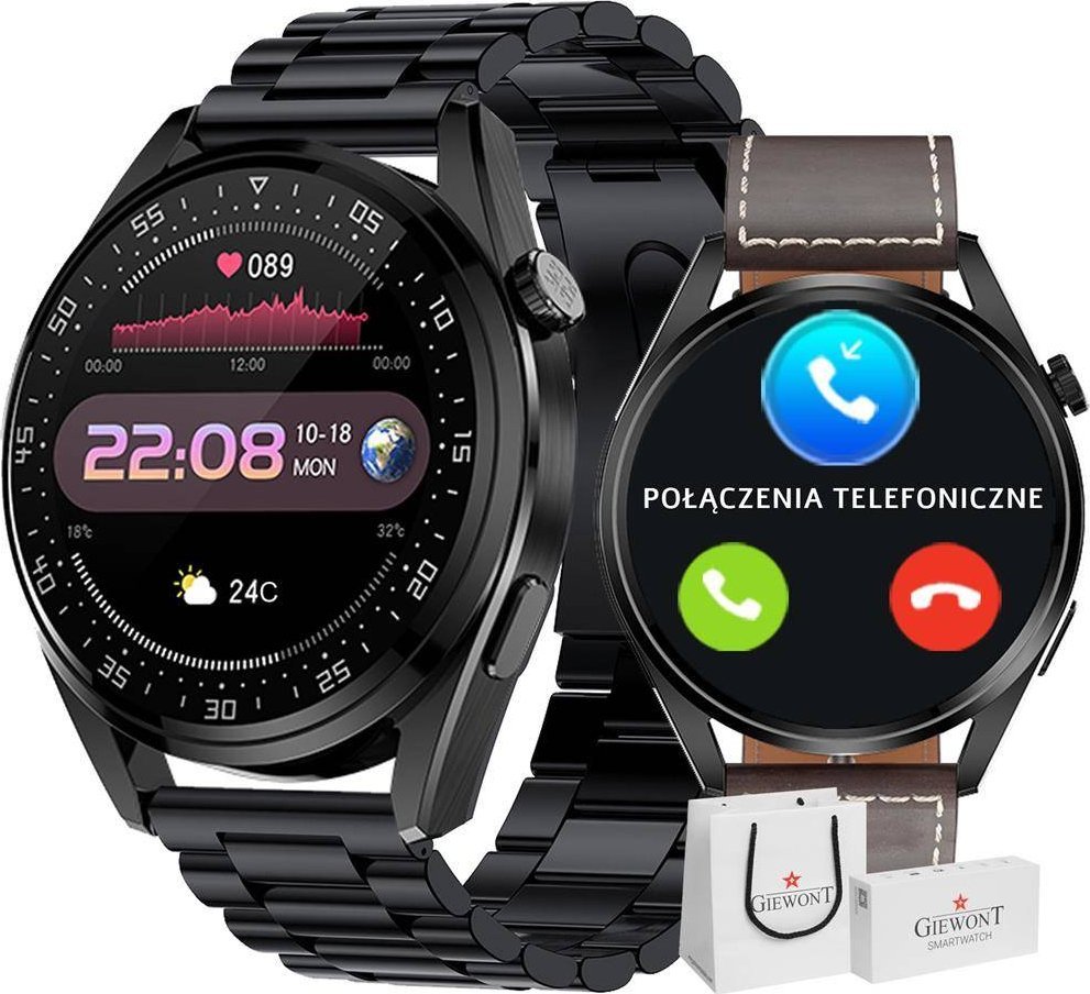 Smartwatch Giewont Smartwatch Giewont GW450-3 Czarny + Pasek Brązowy Skórzany 1