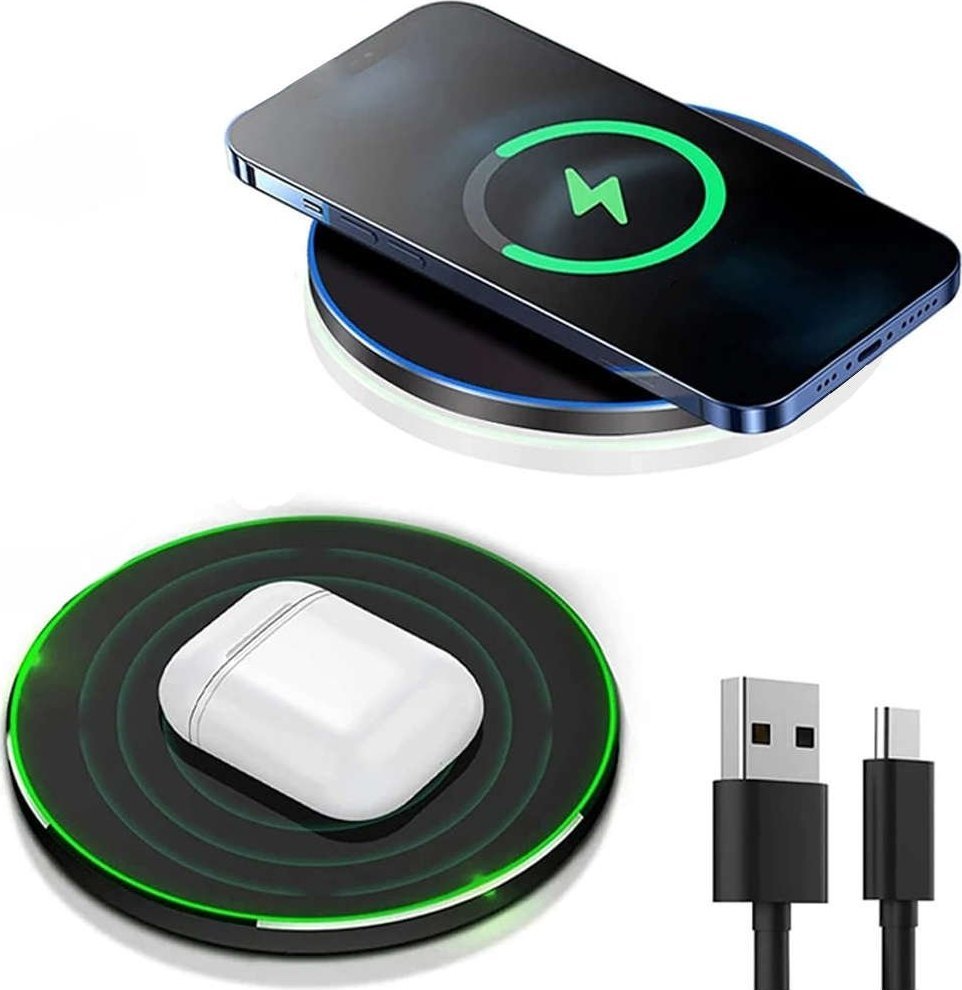 Ładowarka Alogy Ładowarka indukcyjna Alogy szybka bezprzewodowa Qi 20W do Apple AirPods iPhone 14 13 + Kabel Czarna + Ładowarka sieciowa 1