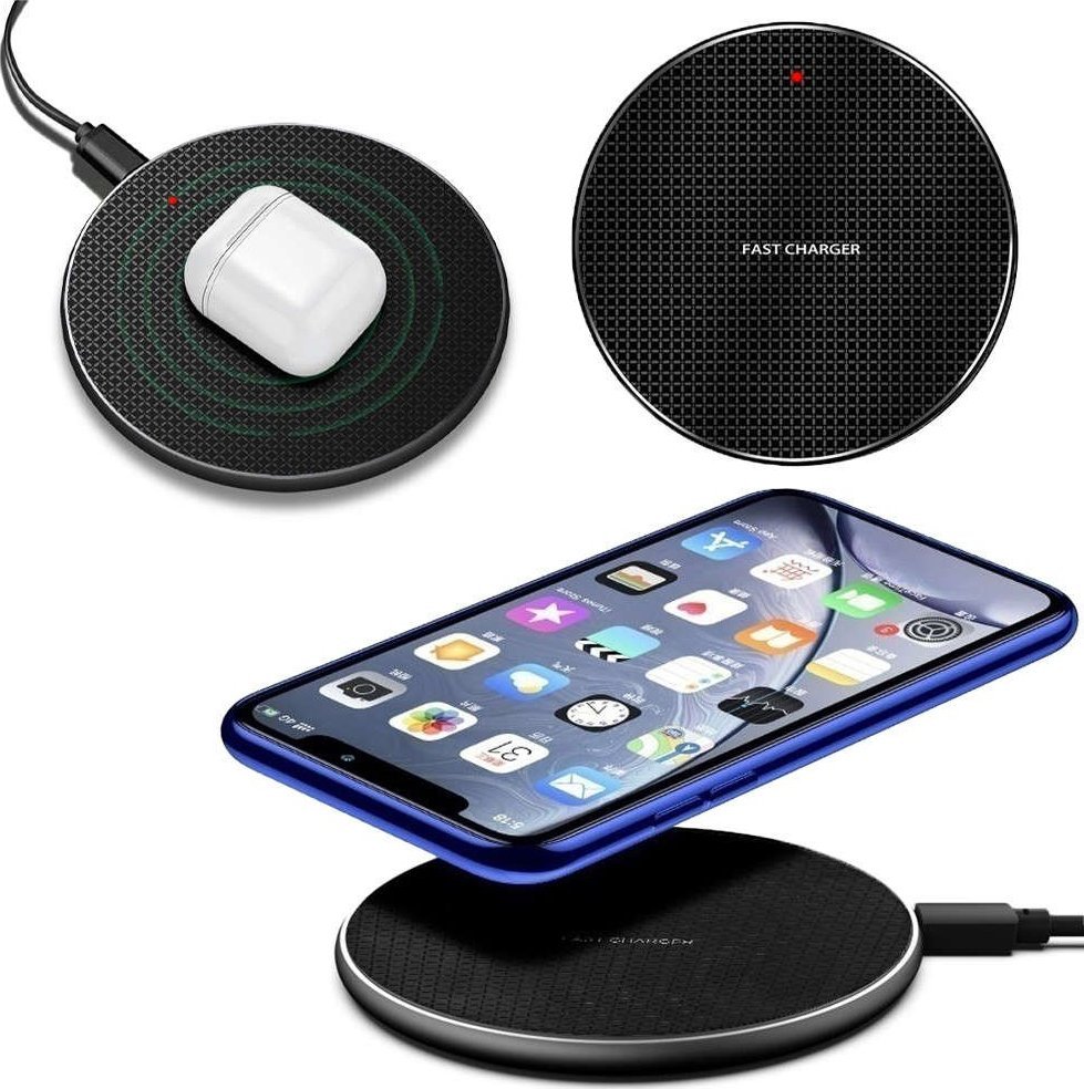 Ładowarka Alogy Ładowarka indukcyjna Qi Alogy bezprzewodowa szybka 15W do Apple AirPods iPhone 14 13 12 Czarna + Ładowarka sieciowa 1