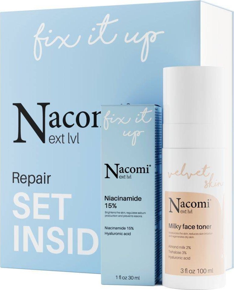 Nacomi Next Level Repair zestaw mleczny tonik do twarzy 100ml + niacynamid 15% 30ml 1